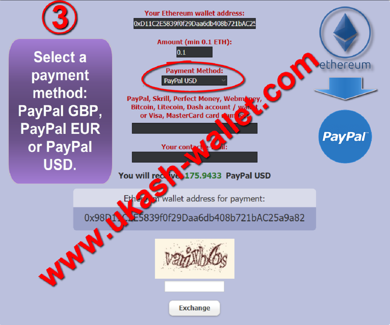 Ethereum to Paypal convert - Step three.