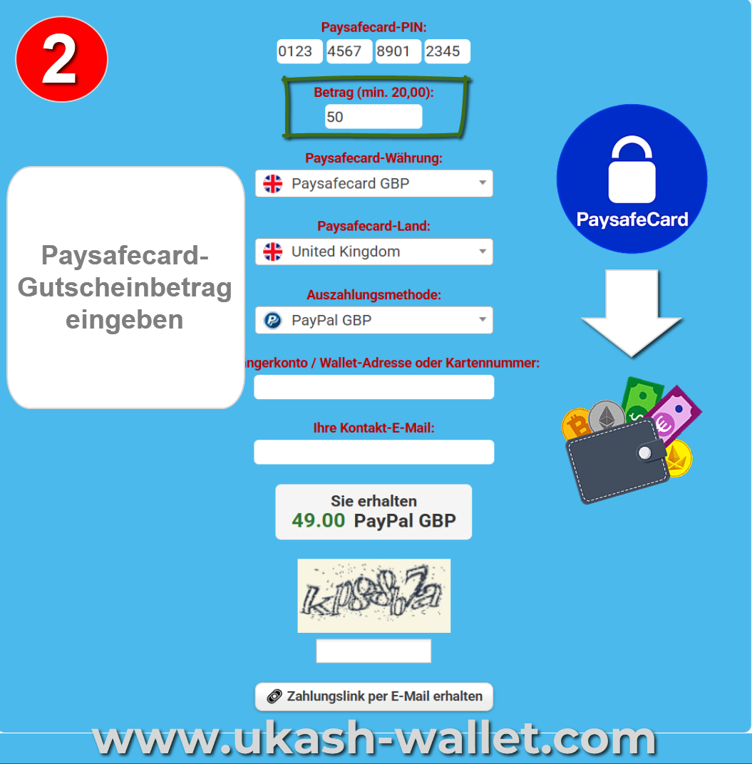 Paysafecard-Gutscheinbetrag eingeben