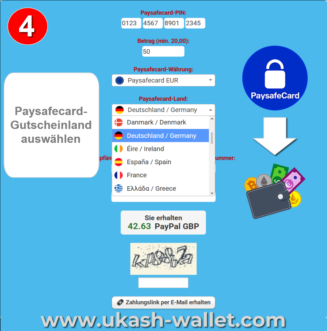 Paysafecard-Gutscheinland auswählen