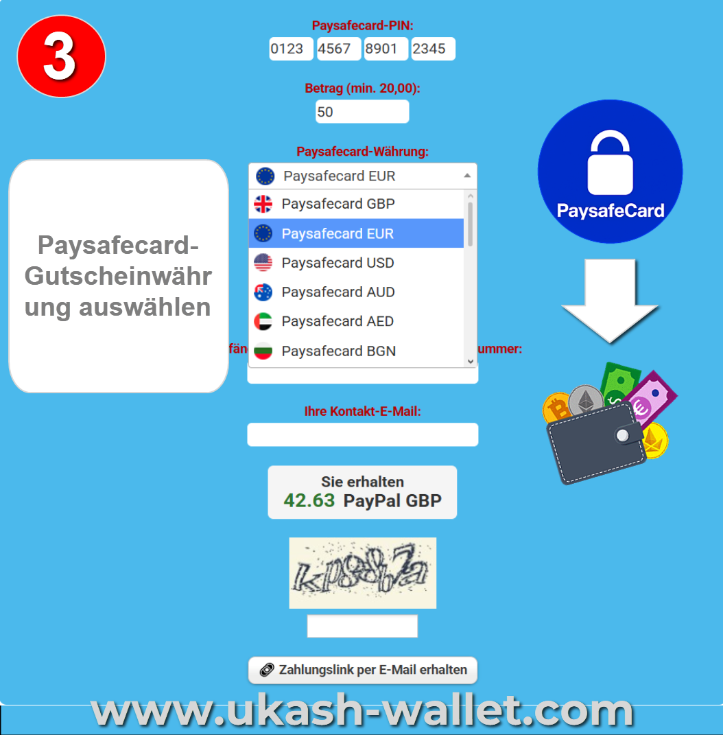 Paysafecard-Gutscheinwährung auswählen