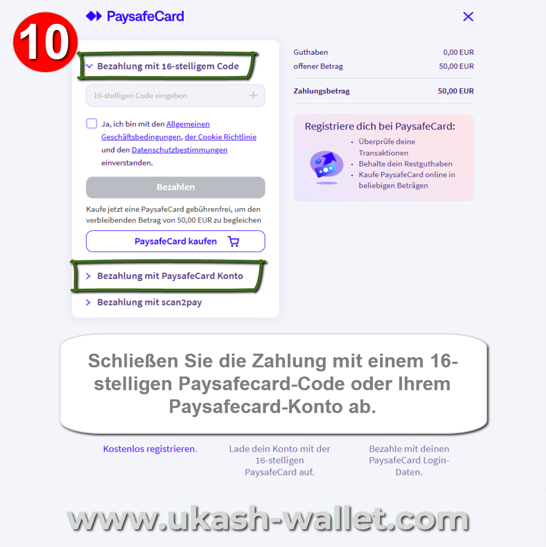 Zahlung mit Paysafecard abschließen