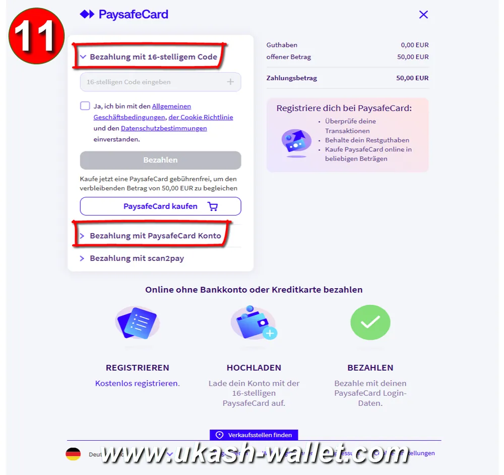 Zahlung mit Paysafecard-PIN oder myPaysafe-Konto abschließen