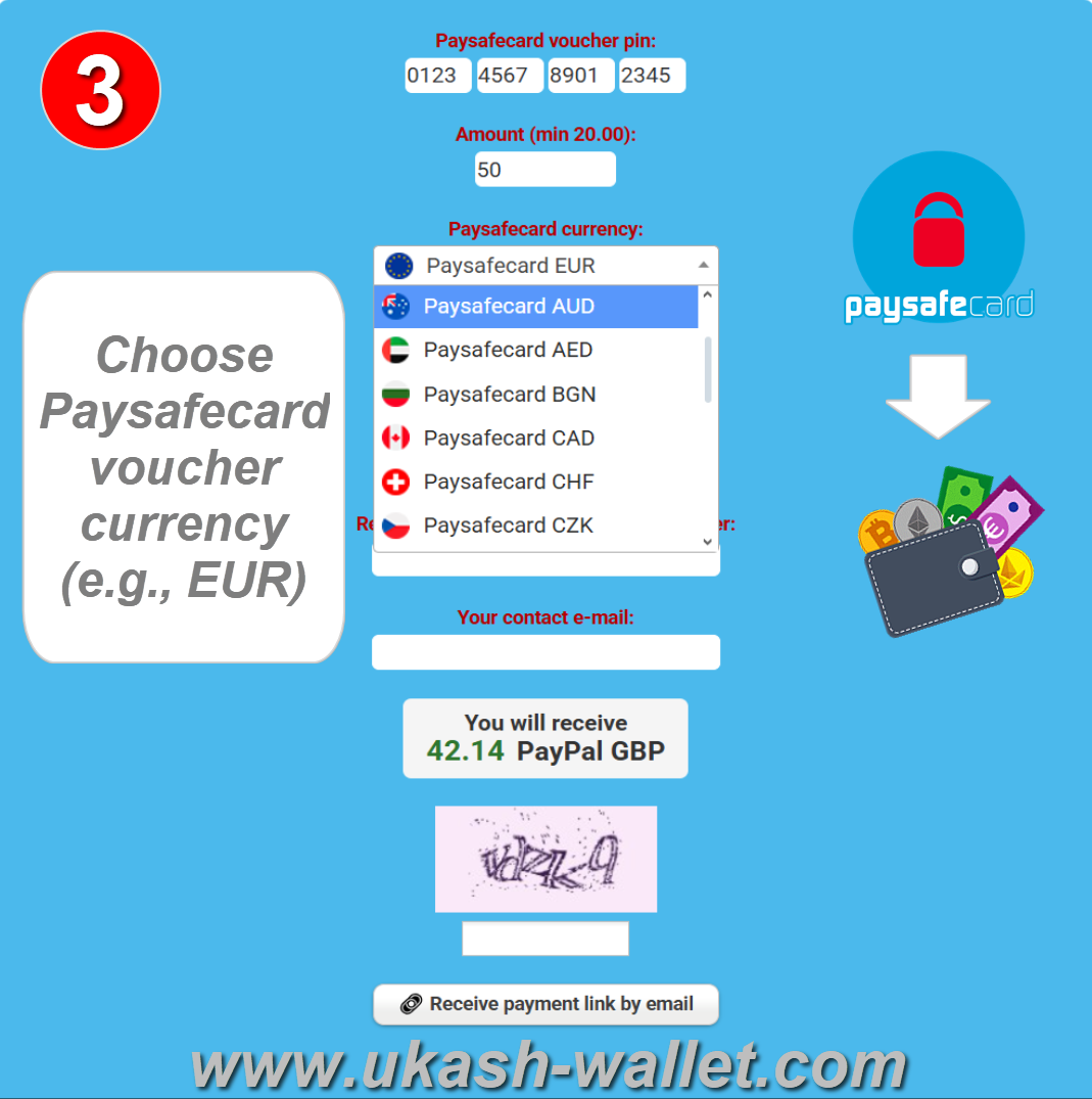Choose Paysafecard voucher currency