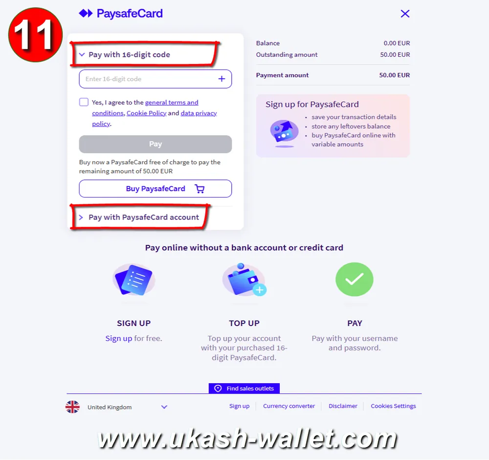 Complete your payment using Paysafecard