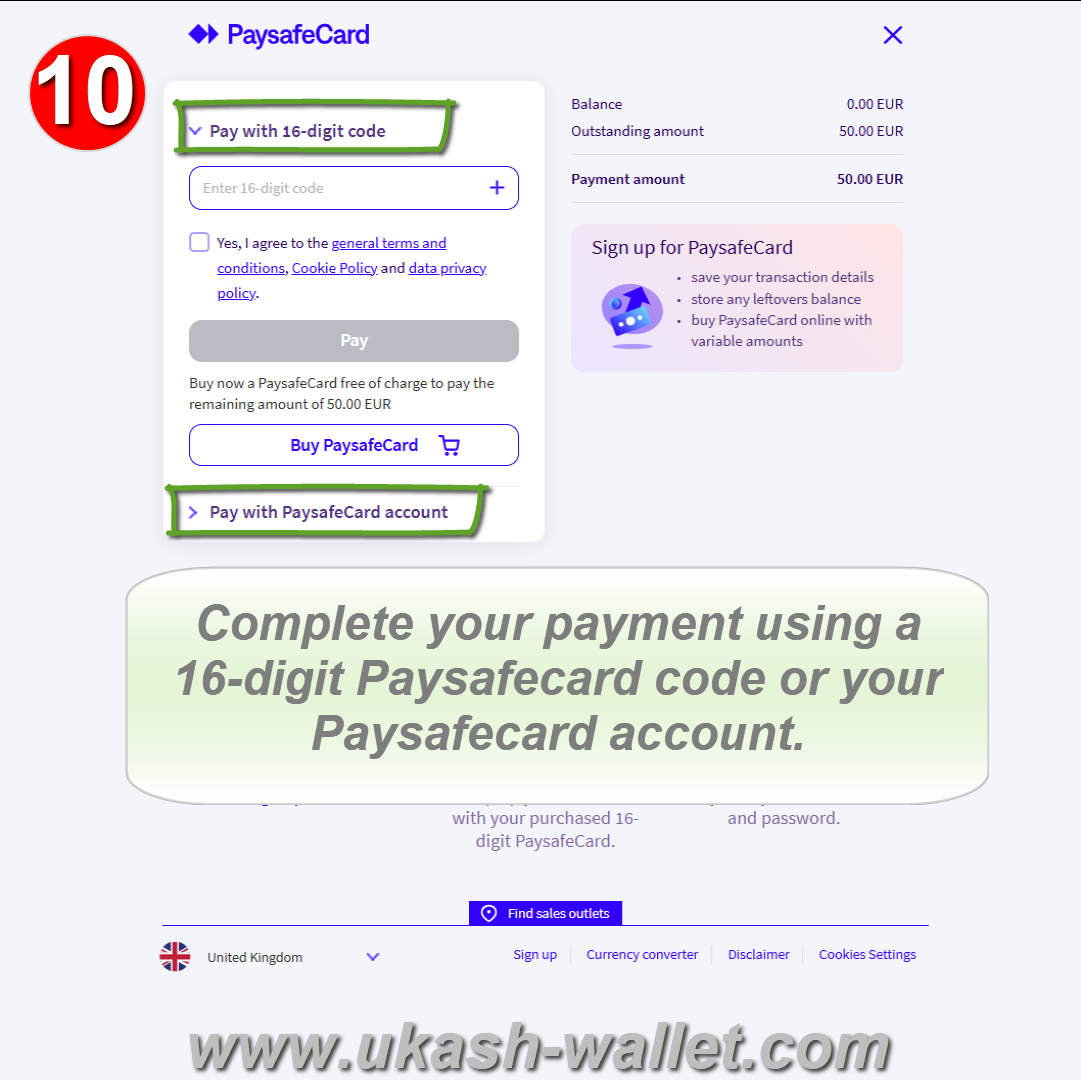 Complete your payment using Paysafecard