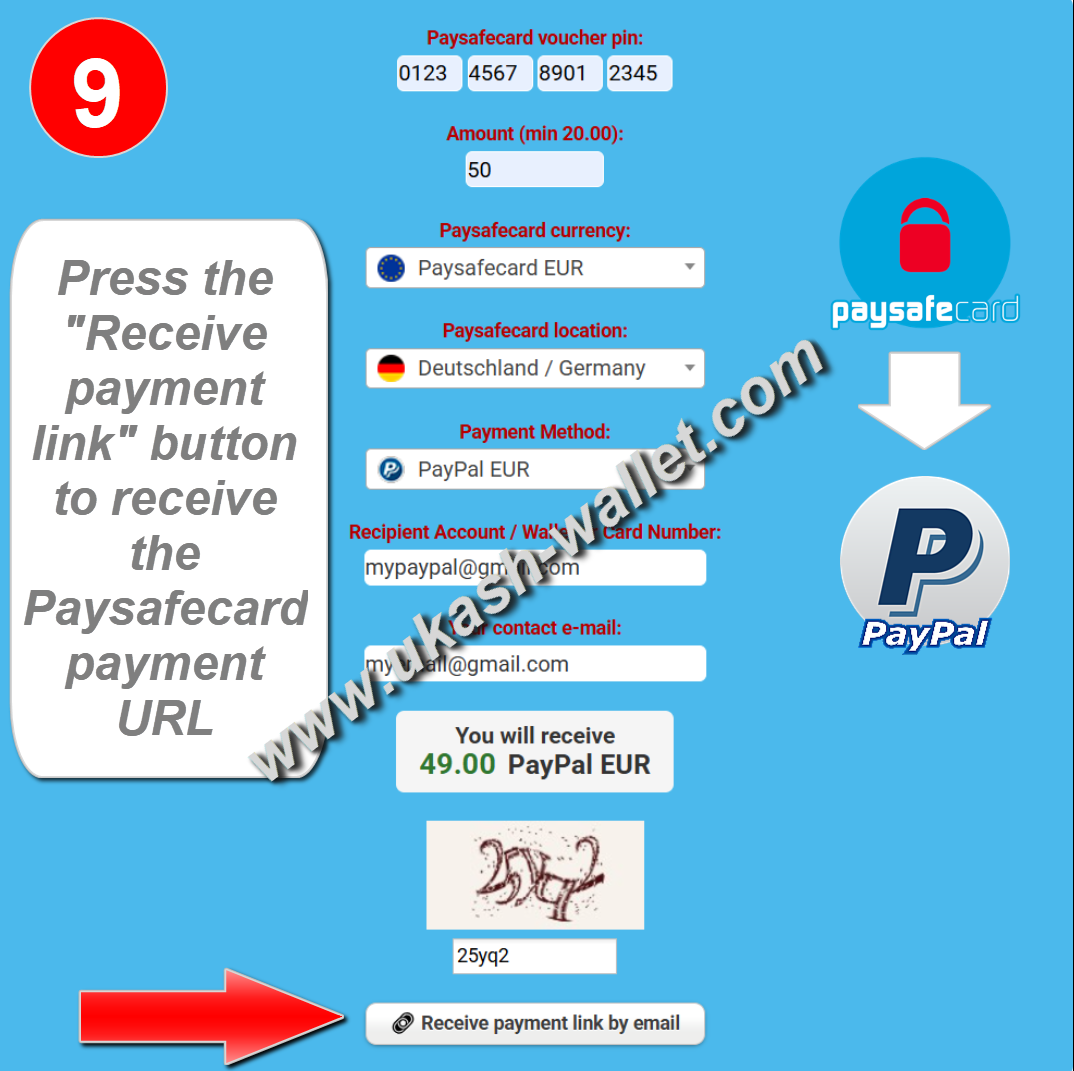 Click Receive payment link to Get the Payment URL
