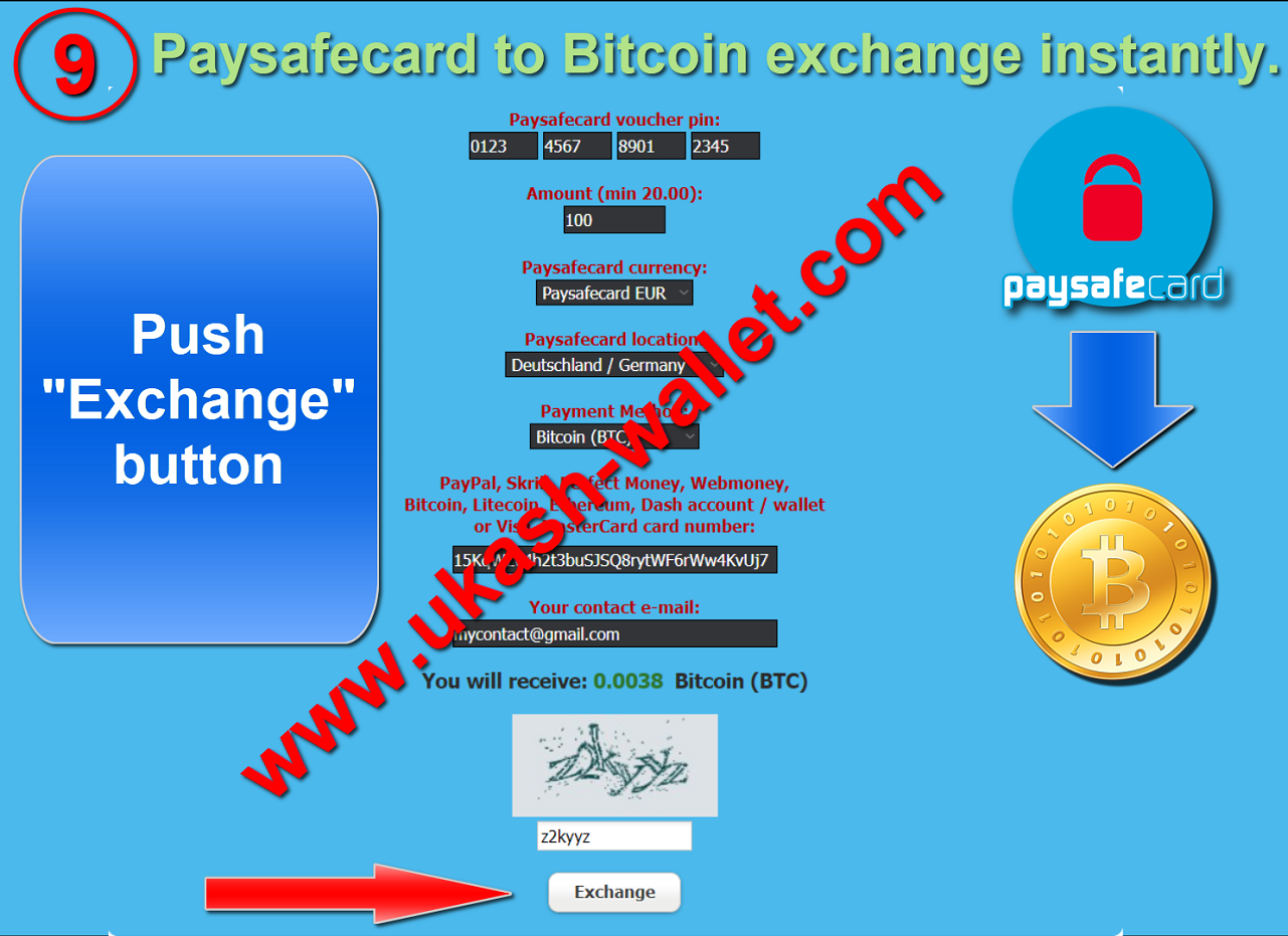 Bitcoin via Paysafecard voucher - Step nine.