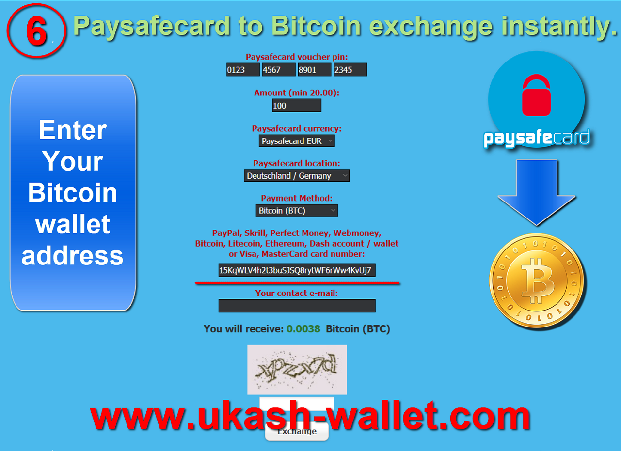 Paysafecard for Bitcoin send - Step six.