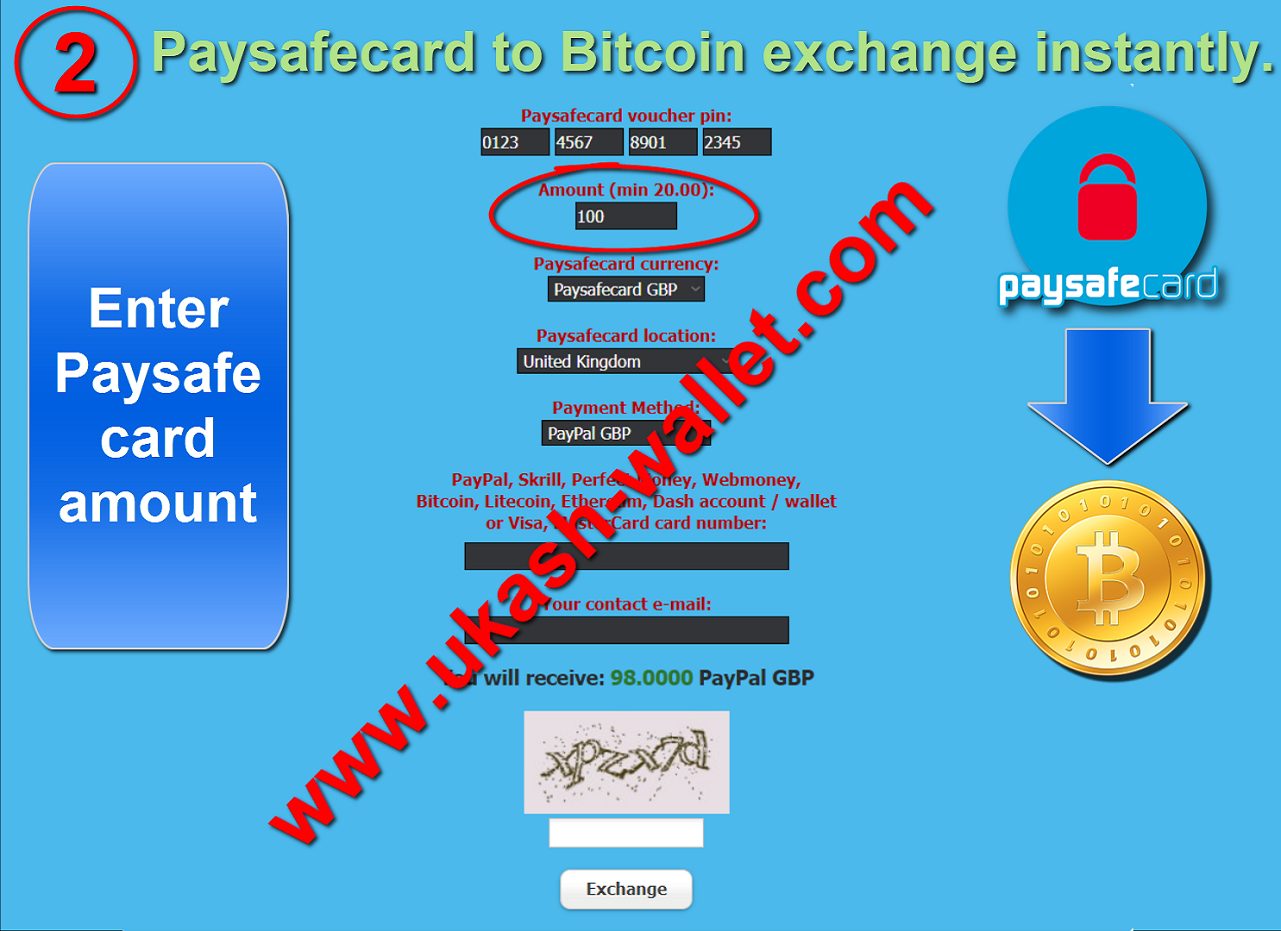 Paysafecard to Bitcoin transfer - Step two.