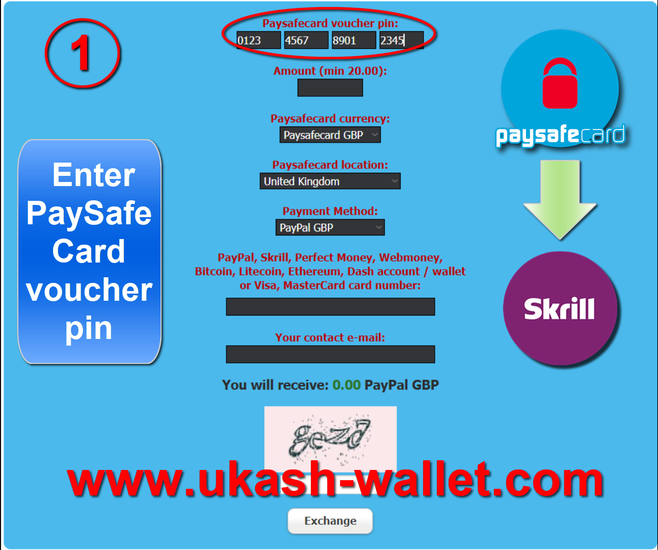 Paysafecard to Skrill exchange - Step one.