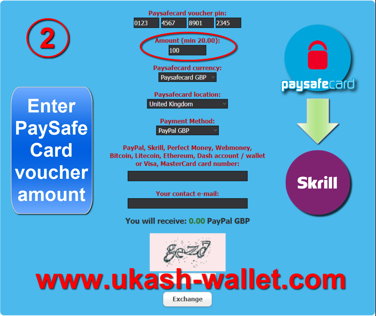 Paysafecard to Skrill transfer - Step two.