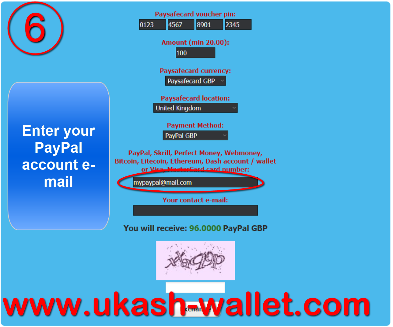 Paysafecard for Paypal send - Step six.